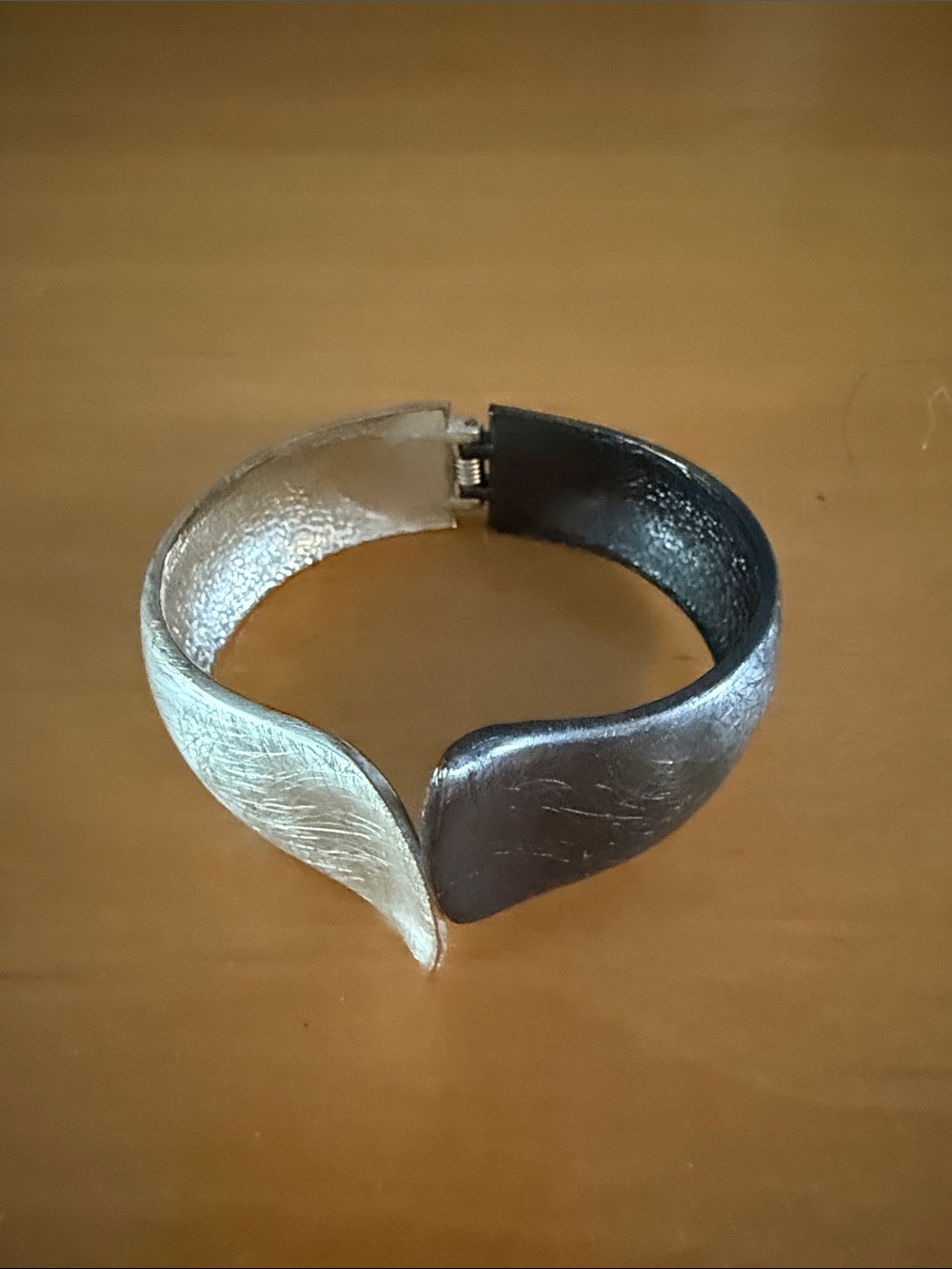 Two-Tone Metal Leaf Cuff Bracelet - Silver and Black